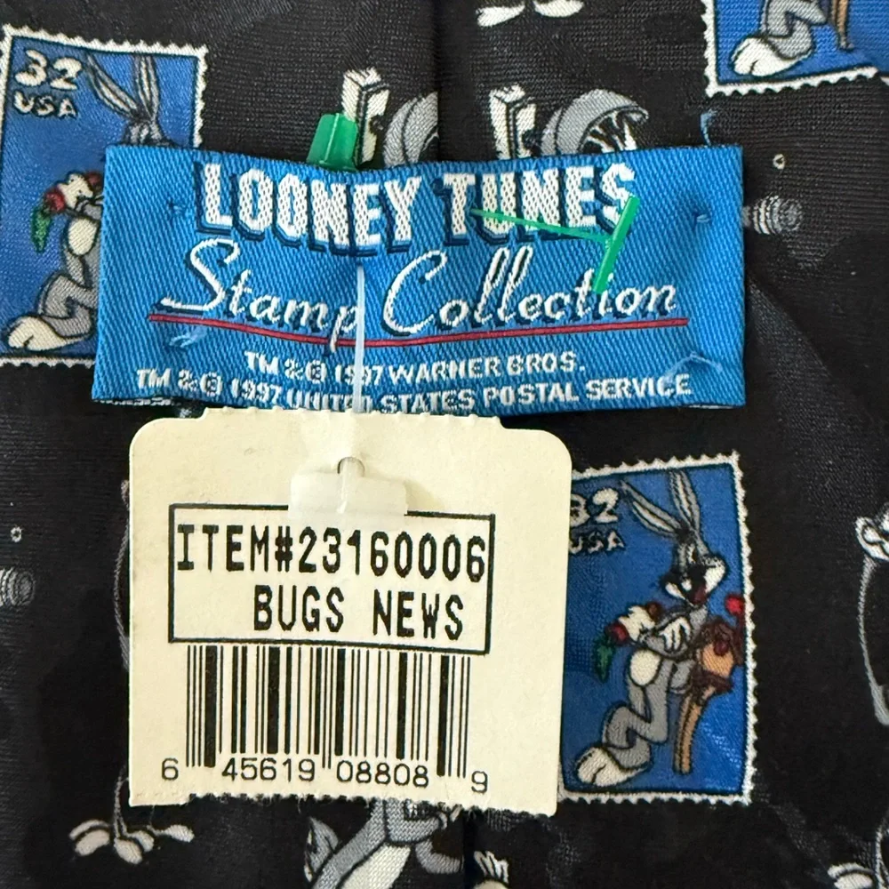 Vtg‎ 1997 Looney Tunes Mens Tie 32 Cent Stamp Collection Bugs Bunny Taz New
